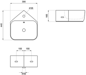 Умывальник Wellsee WC Area 30180100S / 30180400S угловая, 39х44, белый глянцевый