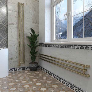 Полотенцесушитель Stinox Minori Design нижнее подключение латунь, 17х180 3 секции 1, 2 дюйма, латунь зеркальная полировка