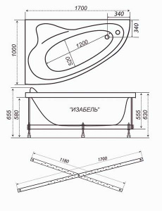 Гидромассажная ванна Triton Изабель базовая Flat, 170х100