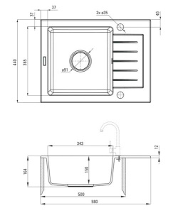 Кухонная мойка Deante Zorba ZQZ-111A / ZQZ-211A / ZQZ-711A / ZQZ-A11A / ZQZ-S11A, 58х44/алебастр