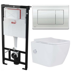 Комплект инсталляции AlcaPlast AM101/1120 с ароматизатором, кнопкой M270 / M271 / M272 и унитазом Roxen Cube Bidet 530135-01X, хром глянцевый