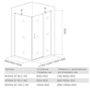 Боковая стенка Good Door Mokka SP C-WE 80 / 90 / 100, 100х185, прозрачный