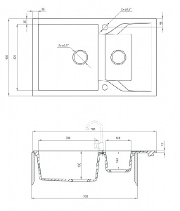 Кухонная мойка Deante Andante ZQN-1513 / ZQN-2513 / ZQN-7513 / ZQN-A513 / ZQN-G513 / ZQN-S513, 78х49/алебастр