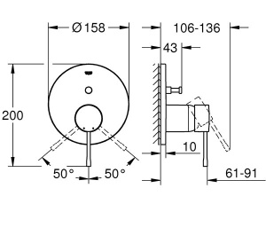 Смеситель встраиваемый Grohe Essence 24058A01 / 24058AL1 (2 функции), темный графит глянец