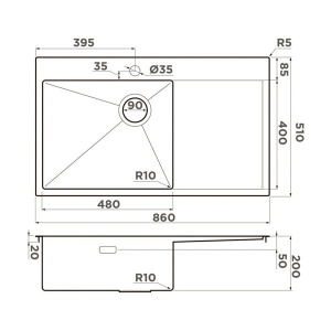Кухонная мойка Omoikiri Akisame 86-LG-L Side / 86-LG-R Side