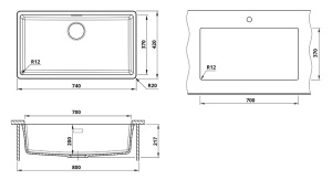 Комплект 2 в 1 кухонная мойка Roxen Gap 360270-74SG Storm Gray со смесителем Keit 500504GM-GR, 74х42, storm gray