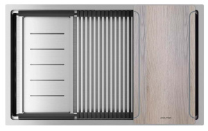 Кухонная мойка Paulmark Next-Multi Sink 74 Uni PM787445-BS с коландером, ролл-матом и разделочной доской