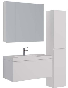 Шкаф-зеркало Lemark Universal 90 / 100 / 120, 90х79, белый глянец