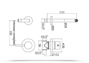 Смеситель встраиваемый Paffoni Light LIG007BO70 для умывальника