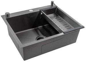Кухонная мойка Avina Futur FK Eco Embossing Pop-up Standart Black Nano с коландером и дозатором, 50х50, графит