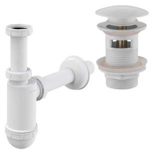 Сифон для умывальника Alcaplast с донным клапаном c переливом Vivi Felice V - 4 bianco и гофрой