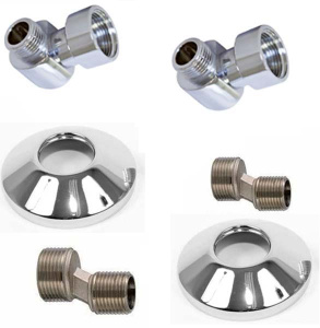 Комплект угловых американок 3/4"х1/2" Г/Ш + чашки 3/4" + эксцентрики 3/4"х1/2" хром