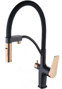 Смеситель для кухонной мойки Lemark Bronx LM3761BL / LM3761BLR / LM3761GM с подключением к системе очистки воды, черный, золото