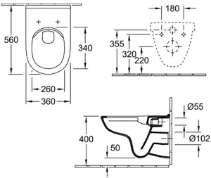Подвесной унитаз Villeroy&Boch O.novo 5660HR01 безободковый с сиденьем Soft Close
