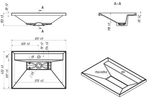 Умывальник Belux Фаворит 650 / 750 / 850 / 1000 / 1200 белый матовый Solid Surface, 100х50