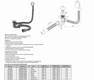 Сифон для ванны Ganzer GZ1199-G с функцией верхней очистки