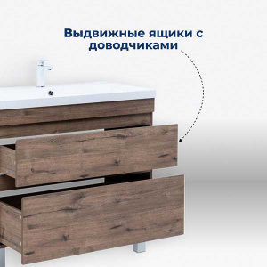 Тумба под умывальник Aquanet Нота new 50 / 58 / 75 / 90 / 100 напольная дуб веллингтон табак, 50, дуб веллингтон табак