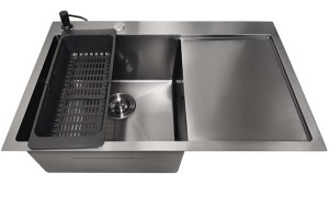 Кухонная мойка Stellar S6550NB Decor / S7850NB Decor с коландером и дозатором, 65х50, нано черный декор