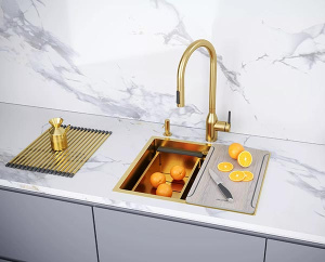 Кухонная мойка Paulmark Next-Multi Sink 54 Uni PM785445-BG с коландером, ролл-матом и разделочной доской