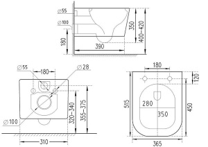 Комплект инсталляции TECEbase kit 9400401 с кнопкой Tecenow 9240402 и унитазом Roxen Cube Bidet 530135-01X с функцией биде