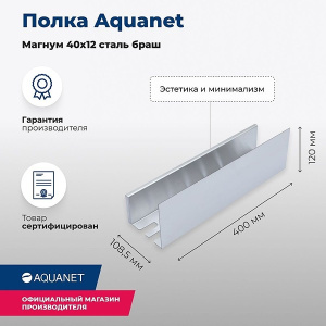 Полка Aquanet Магнум сталь брашированная 40 / 60, 40, сталь брашированная