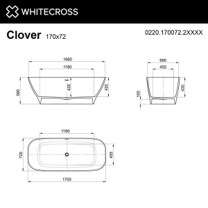 Ванна из искусственного камня Whitecross Clover RAL матовый Solid Surface, 170х72, RAL матовый