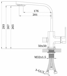 Смеситель для кухонной мойки Ganzer GZ12025-G под фильтр
