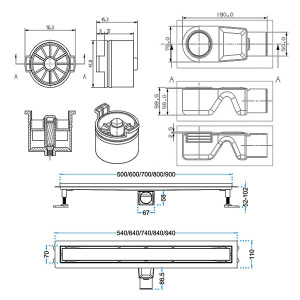 Душевой трап Aquabath Line AB010-SS-700 / 800 / 900, 70 см