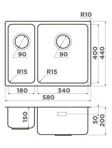 Кухонная мойка Omoikiri Tadzava 58-2-U/I-IN-L / 58-2-U/I-IN-R Ultra 15
