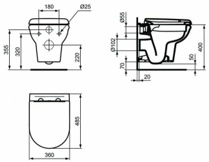 Подвесной унитаз Ideal Standard Exacto Rimless R002601 безободковый с крышкой SoftClose UV09001
