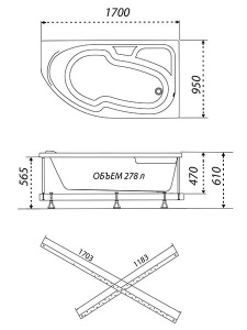 Гидромассажная ванна Triton София премиум Flat, 170х95