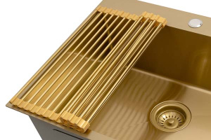 Кухонная мойка Arfeka Eco AR 60 Gold с коландером, дозатором, роллер-матом и ринзером