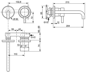 Смеситель встраиваемый Ideal Standard Ceraline Black A6938XG (1 функция) наружная часть