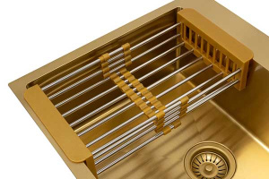 Кухонная мойка Arfeka Eco AR 50 Gold с коландером, дозатором, роллер-матом и ринзером