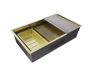 Кухонная мойка Paulmark Next-Multi Sink 74 UNI PM787445-LG с коландером, ролл-матом и разделочной доской