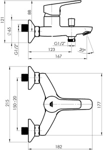 Смеситель для ванны Rubineta Uno-10 (BK2) N100661