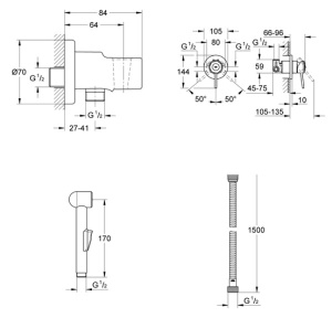 Смеситель встраиваемый Grohe BauClassic 29048000 с гигиеническим душем Trigger Spray 28343000