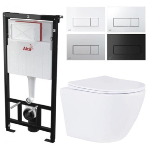 Комплект инсталляции AlcaPlast AM101/1120 Sadromodul с ароматизатором, кнопкой M570 / M571 / M572 / M578 и унитазом Roxen Antares 530185-01, сатин (хром матовый)