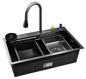 Кухонная мойка Gerhans K37545BD со смесителем, ринзером, коландером и разделочной доской
