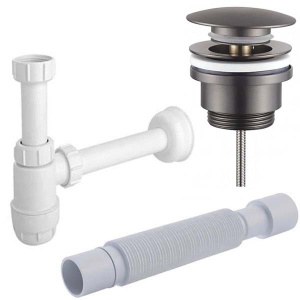 Сифон для умывальника McAlpine с универсальным донным клапаном Roxen U02GM (gunmetal) и гофрой