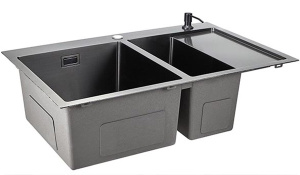 Кухонная мойка Stellar Evier E7850NB-2L / E7850NB-2R с коландером и дозатором, 78х50 L, нано черный