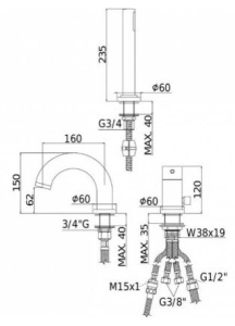 Смеситель на борт ванны Paffoni Light LIG040LCR на 3 отверстия