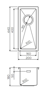 Кухонная мойка Omoikiri Taki 20-U/IF-GM / 20-U/IF-IN / 20-U/IF-LG, 20х44, нержавеющая сталь