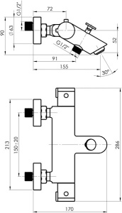 Смеситель для ванны Rubineta Thermo-10 H10008 термостатический