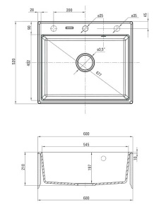 Кухонная мойка Deante Andante ZQN-2103 / ZQN-5103 / ZQN-7103 / ZQN-A103 / ZQN-S103 / ZQN-G103 / ZQN-T103 / ZQN-N103, 60х52/антрацит