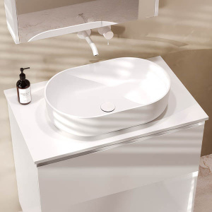 Столешница Belux LUNA-JAZZ-OVAL560 НП80 / НП100 белый матовый Solid Surface, 80, белый матовый