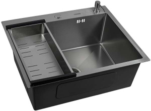 Кухонная мойка Avina Futur Eco PVD (графит) Decor с коландером и дозатором, 55х50, графит