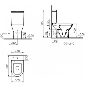 Напольный унитаз Vitra Diana Open-back 9816B003-7201 (сиденье Soft Close), белый