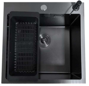 Кухонная мойка Stellar S4848NB-Decor / S5050NB-Decor с коландером и дозатором, 48х48, нано черный декор