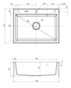 Кухонная мойка Deante Eridan ZQE-A103 / ZQE-G103 / ZQE-S103 / ZQE-T103 / ZQE-N103, 70х52/алебастр